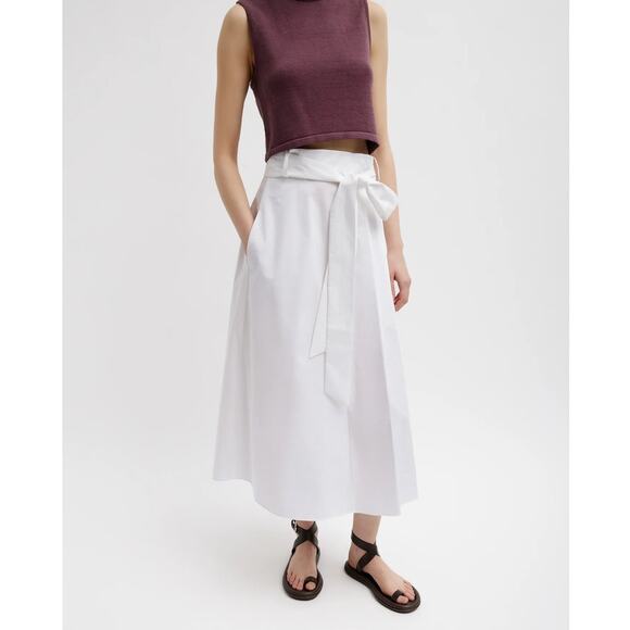 Tibi Eco Poplin Back Wrap Skirt White Size 2 Organic Cotton Midi Lightweight - Picture 1 of 9